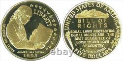 1993 $5 Commemorative Gold Proof (Bill Of Rights). 2418 oz. AGW