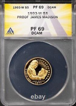 1993 $5 Gold James Madison PF 69 DCAM ANACS # 7625730 + Bonus