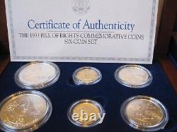 1993 BILL OF RIGHTS 6 coin set 2-Gold coins/ 2 sil dollars/ 2 sil half doll