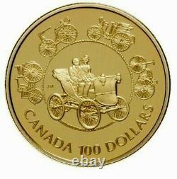 1993 CANADA $100 DOLLARS GOLD COIN THE HORSELESS CARRIAGE PROOF 1/4 Oz