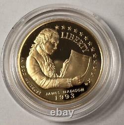 1993 W Liberty James Madison Bill Of Rights Proof Commemorative $5 Gold Coin