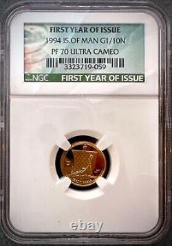 1994 IS OF MAN G1/10N NGC PF70 ULTRA CAMEO First Year of Issue 1/10 Ounce Gold
