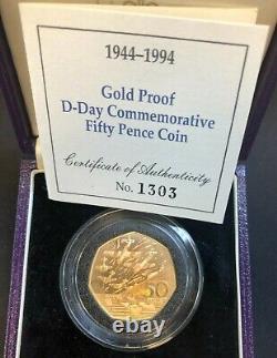 1994 United Kingdom D-Day Commemorative Fifty 50 Pence Gold Proof 2,500 Minted