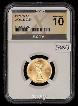 1994-W G$5 World Cup Soccer Commemorative Gold Coin RCTV NGC X MS 10 G3553