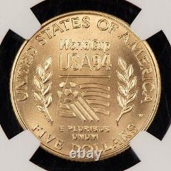 1994-W G$5 World Cup Soccer Commemorative Gold Coin RCTV NGC X MS 10 G3553