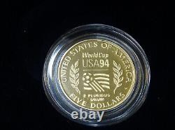 1994-W World Cup Proof Commemorative $5 Gold US Mint Coin with Box