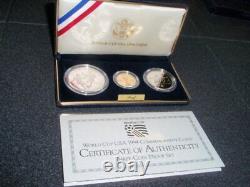 1994 World Cup 3 Coin Commemorative Set With $5.00 Gold And Silver Dollar & Half