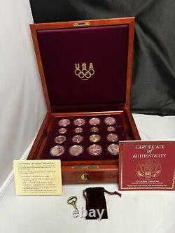 1995-1996 US Mint Olympics 32 coin GOLD & SILVER SET in Original Wood Box