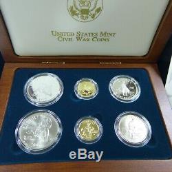 1995 Civil War Battlefield Gold Silver & Clad 6 Coin Proof & UNC Set In OGP