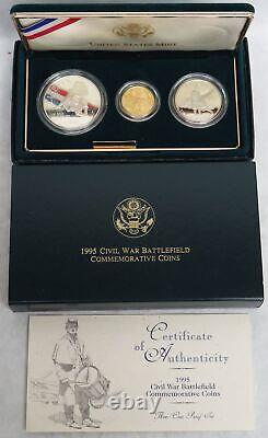 1995 Gold & Silver CIVIL War Battlefield 3 Coin Commemorative Proof Set Ogp