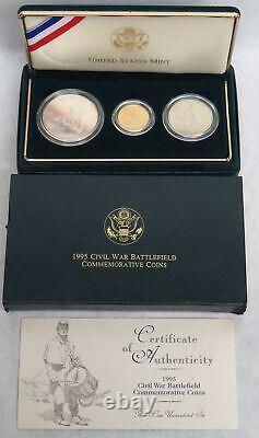 1995 Gold & Silver CIVIL War Battlefield 3 Coin Uncirculated Commemorative Set