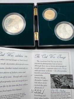 1995 US Mint Civil War Battlefield Gold & Silver 3 Coin Proof Set with BOX & COA
