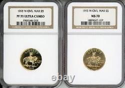 1995-W $5 GOLD CIVIL WAR NGC PR70 PF70 & MS70 2-COINS SET Older Holders