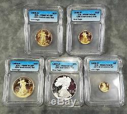 1995-W Gold + Silver American Eagles 10th Anniv Set of 5 Coins ICG Certified