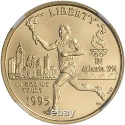 1995-W US Gold $5 Olympic Torch Runner Commemorative BU NGC MS69