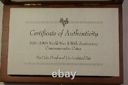 1995 World War II 50th Ann. Proof & BU Silver & Gold 6 Coin Set In OGP JAH
