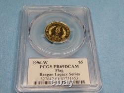 1996 W Pcgs Pr69dcam U. S. Mint Flag Bearer $5 Gold Coin Michael Reagan Signed