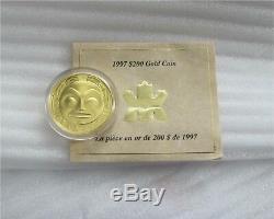 1997 Canada $200 Dollars Gold Coin Haida Mask THE RAVEN 22k -1/2 Oz Proof