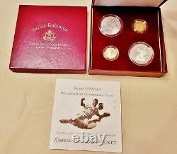 1997 Jackie Robinson US Mint Coins, 2 $5 Gold & 2 $1 Silver, Proof In Box with COA