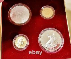 1997 Jackie Robinson US Mint Coins, 2 $5 Gold & 2 $1 Silver, Proof In Box with COA