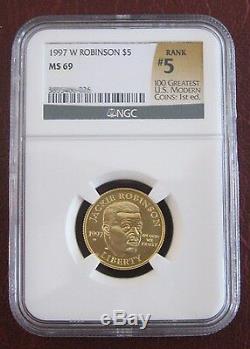 1997-W $5 NGC MS69 Jackie Robinson MINT STATE gold commemorative coin UNC BU