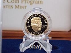 1997 W Jackie ROBINSON 50th Legacy Set $5 Gold PROOF Coin Patch Pin Box & COA