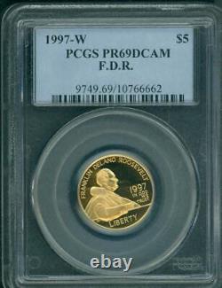 1997-w $5 F. D. R. Fdr Commemorative Proof Gold Coin F. D. Roosevelt Pcgs Pr69 Pf69