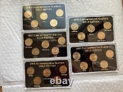 1999-2008 COMMEMORATIVE STATE QTRS, 24K GOLD-LAYERED, 10 indiv lenses 5 coins ea