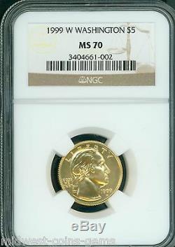 1999-W $5 COMMEMORATIVE NGC GEORGE WASHINGTON 1/4 Oz. GOLD COIN MS70 PERFECT