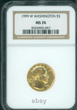 1999-W $5 GOLD COMMEMORATIVE GEORGE WASHINGTON 1/4 Oz NGC MS70 MS-70 PERFECT