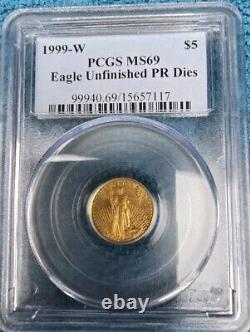 1999 W $5 Gold Eagle Pcgs Ms69 Mint Error Unfinished Proof Dies