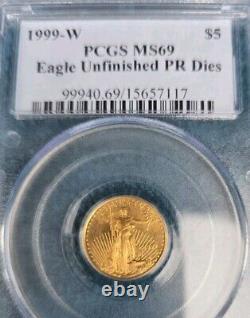 1999 W $5 Gold Eagle Pcgs Ms69 Mint Error Unfinished Proof Dies