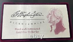 1999 W $5 Washington Bicentennial Proof and Uncirculated Gold 2 Coin Set OGP COA