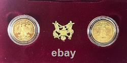 1999 W $5 Washington Bicentennial Proof and Uncirculated Gold 2 Coin Set OGP COA