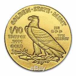 1/10th oz. 999 Gold BU Incuse Indian Round USA Made Commemorative Capsuled Coin