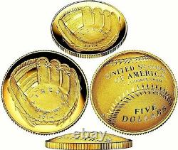 (1 Ea.) 2014 Baseball H. O. F. Commemorative Gold $5.00 Proof & Uncirculated Coins