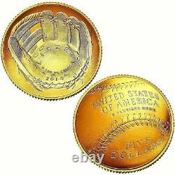 (1 Ea.) 2014 Baseball H. O. F. Commemorative Gold $5.00 Proof & Uncirculated Coins