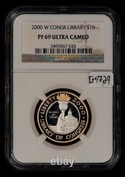 2000 $10 Congress Library Bimetallic Gold/Platinum Commemorative NGC PF 69 G4729