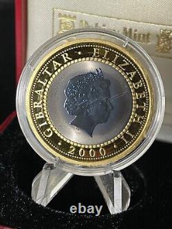 2000 Gibraltar 1 Crown 1 oz Gold & Titanium Bi-metallic Proof Coin Box & COA