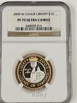 2000-W $10 Bi-Metal Platinum & Gold Library of Congress Commemerate NGC PF70UCAM