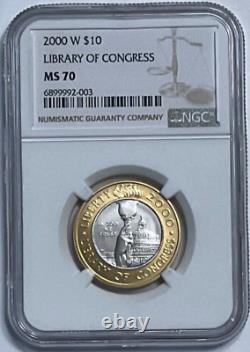2000-W Gold/Platinum Bimetallic $10 Commem Library of Congress NGC MS 70