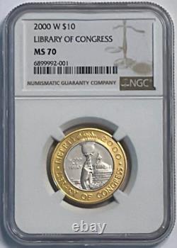 2000-W Gold/Platinum Bimetallic $10 Commem Library of Congress NGC MS 70