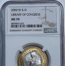 2000-W Gold/Platinum Bimetallic $10 Commem Library of Congress NGC MS 70
