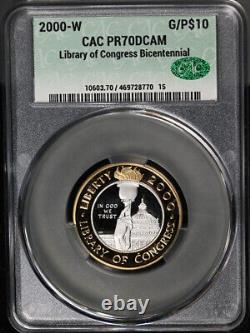 2000-W Library of Congress Commemorative Bimetallic Gold $10 CAC PR70 DCAM STOCK