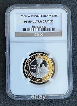 2000 W US Bimetallic $10 Library of Congress Commemorative Proof NGC PF69 UCAM