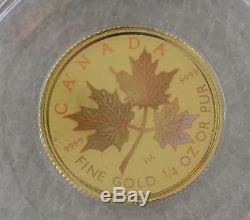 2001 Canada $10 Dollars 9999 Gold Coin, Hologram Maple Leaf 1/4 Oz Rare