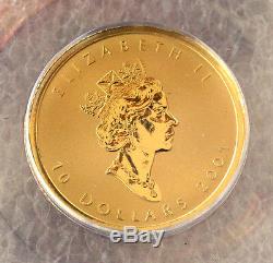 2001 Canada $10 Dollars 9999 Gold Coin, Hologram Maple Leaf 1/4 Oz Rare