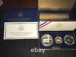 2001 Capitol Visitor Center Three-Coin Proof Set. OGP & COA Gold & Silver Coins