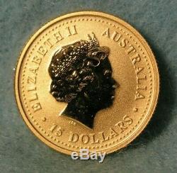 2001 Perth Mint Australia $15 1/10 Oz Gold Lunar Year Of The Snake BU Coin #4241