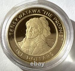 2002 Shawnee Nation Gold $5 Proof 1/5 oz. 9999 Gold TENSKWATAWA THE PROPHET